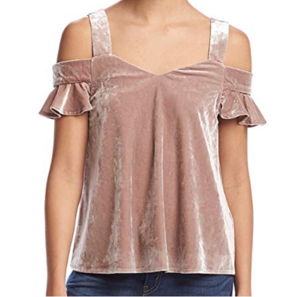 Hippie Laundry Velour Dusty Rose Ruffle Sleeve Cold-Shoulder Top size large